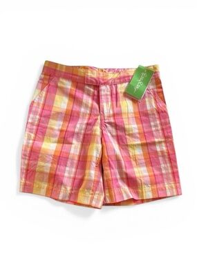 Lilly Pulitzer Kerryann Pink Sherbet Multi Plaid Madras Shorts Girls Size 8
